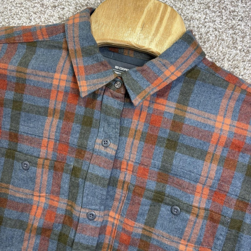 REI Cooperative Shirt‎ Mens XL Blue Orange Plaid Long Sleeve Flannel Button Up